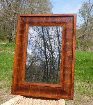 Antique American Empire Flame Mahogany Ogee Framed Mirror