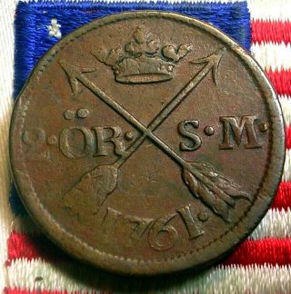 Authentic 1761 2 Ore Arrows Hudson Fur Trade Colonial Revolutionary War Coin Vf