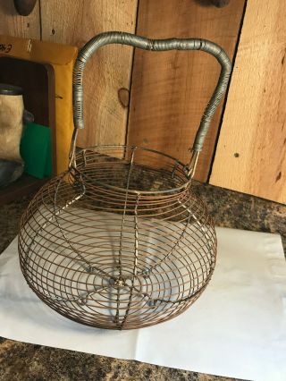 Vintage Primitive French Country Metal Wire Egg Gathering Basket