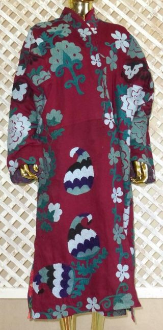 Vintage Gorgeous Uzbek Silk Hand Embroidered Robe Natural Colored 851