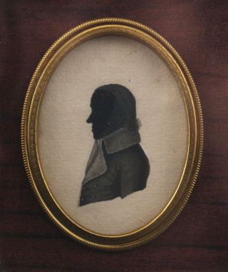 Antique 18thc Miniature Silhouette Portrait Watercolor Painting Rev War,  Nr