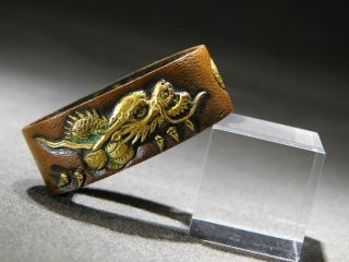 SIGNED Dragon FUCHI/KASHIRA 18thC Japanese Edo Samurai Koshirae Antique 5