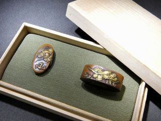 SIGNED Dragon FUCHI/KASHIRA 18thC Japanese Edo Samurai Koshirae Antique 8