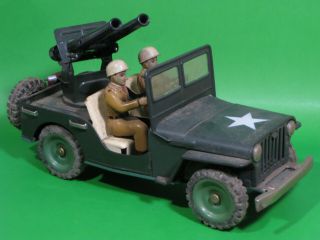 Vtg Msk Friction Tin Toy Army Willys Jeep Japan Miyazawa