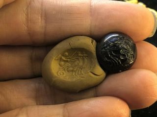 Ancient Top Grade Garnet Angel Riding Phoenix chariot Ancient intaglio Gem Bead 3