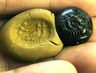 Ancient Top Grade Garnet Angel Riding Phoenix chariot Ancient intaglio Gem Bead 4