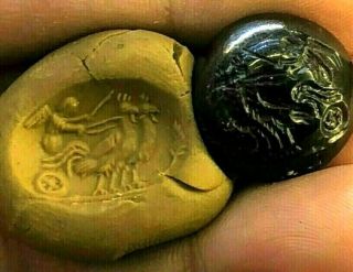 Ancient Top Grade Garnet Angel Riding Phoenix chariot Ancient intaglio Gem Bead 6