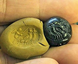 Ancient Top Grade Garnet Angel Riding Phoenix chariot Ancient intaglio Gem Bead 7