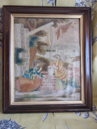 Antique/ Vintage Christ And The Samaritan Woolwork And Embroidery Picture Framed