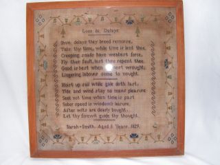 Antique William Iv Embroidered Sampler By Sarah Smith 1829 " Loss In Delays "