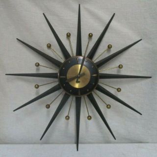 25 " Mid Century Modern Sunburst Starburst Atomic Wall Clock Winding No Key