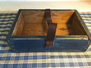 Primitive Wood Tool Box Caddy Blue Paint Carrier Rustic Farmhouse Antique Tote 3