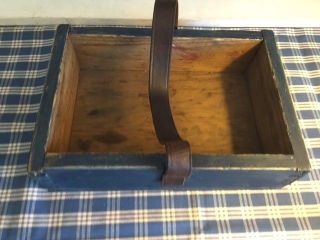 Primitive Wood Tool Box Caddy Blue Paint Carrier Rustic Farmhouse Antique Tote 7