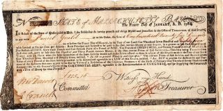 1780,  Scarce Massachusetts Commodity Bond,  Henry Gardner Signed