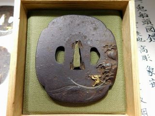 Certificated Rabbit & Moon KATANA TSUBA 18 - 19thC Japanese Edo Koshirae Antique 4