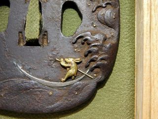 Certificated Rabbit & Moon KATANA TSUBA 18 - 19thC Japanese Edo Koshirae Antique 6