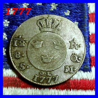 1777 1/12 Riksdaler Hudson Fur Trade Colonial Revolutionary War Silver Coin R