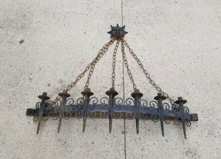 VINTAGE IRON MEDIEVAL GOTHIC CANDELABRA CANDLE HOLDER WALL SCONCE HANGING 2