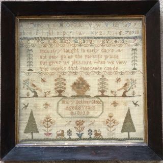 Gorgous Antique Georgian Spot Motif Sampler,  garden scene 1813.  Framed.  Stote. 4