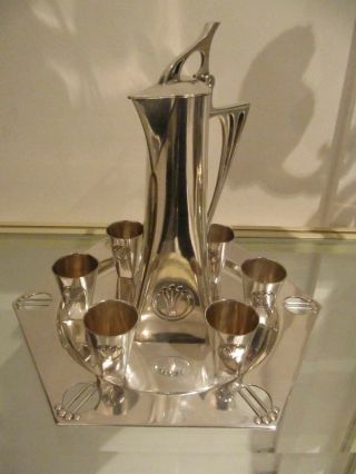 Gorgeous 1900 German Silver - Plated Wmf Art Nouveau Jugenstil Liquor Vodka Set 8p
