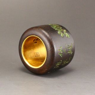 Chinese Chenxiang Wood Thumb Ring With Gold Ornaments 5