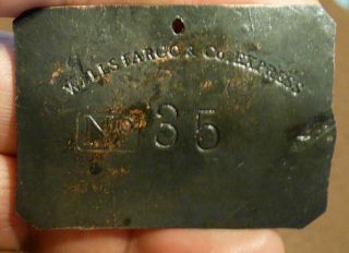 Old Wells Fargo Express Property Tag Copper 1870 ' s 2