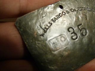 Old Wells Fargo Express Property Tag Copper 1870 ' s 3