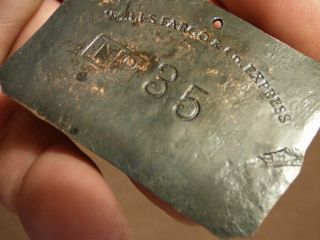 Old Wells Fargo Express Property Tag Copper 1870 ' s 4