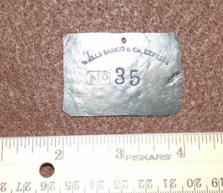 Old Wells Fargo Express Property Tag Copper 1870 ' s 6