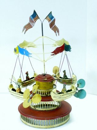Muller And Kadeder Wind Up Tin Hand=painted Carousel 1900 - 1912 Germany
