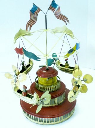 MULLER AND KADEDER WIND UP TIN HAND=PAINTED CAROUSEL 1900 - 1912 GERMANY 2
