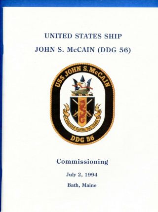 Uss John S.  Mccain Ddg 56 Commissioning Navy Ceremony Program