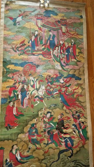 Antique 19 Century Large Chinese Scroll Painting " Romance Of The Three Kingdoms "