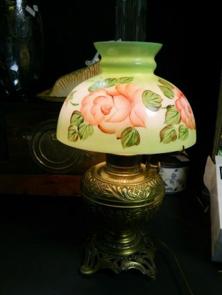 Vintage Bradley & Hubbard Converted Oil Lamp Hand Painted Shade All Exc 2