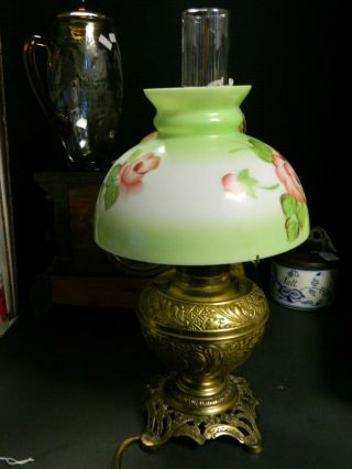 Vintage Bradley & Hubbard Converted Oil Lamp Hand Painted Shade All Exc 5