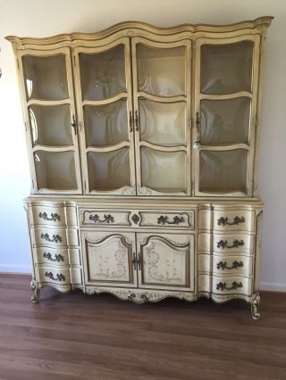 Karges Breakfront / China Cabinet French Provincial Hand Painted