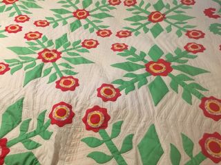 Antique Quilt Red And Green 82” X 90”