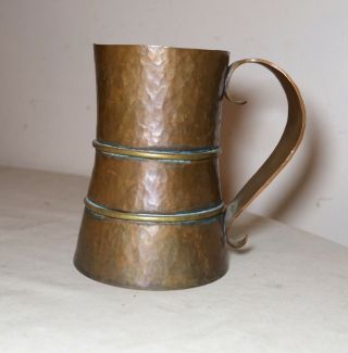 large antique 1800 ' s Arts & Crafts handmade hammered copper brass beer mug stein 3