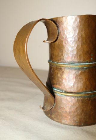 large antique 1800 ' s Arts & Crafts handmade hammered copper brass beer mug stein 5