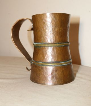 large antique 1800 ' s Arts & Crafts handmade hammered copper brass beer mug stein 6