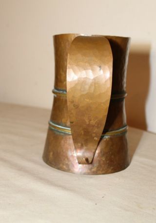 large antique 1800 ' s Arts & Crafts handmade hammered copper brass beer mug stein 7