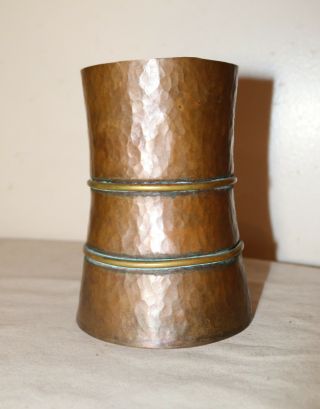 large antique 1800 ' s Arts & Crafts handmade hammered copper brass beer mug stein 8