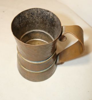 large antique 1800 ' s Arts & Crafts handmade hammered copper brass beer mug stein 9
