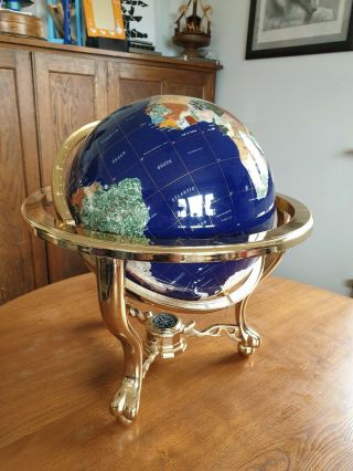 19 " Tall Large Semi - Precious Stone World Globe On Brass Stand With Compass