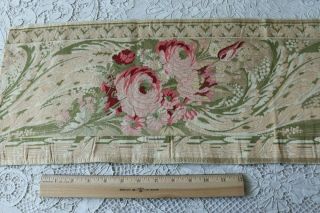 Luscious 19thc French Rose Floral Brocaded Silk Border Fabric L - 38 " X 10 " W