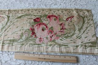 Luscious 19thC French Rose Floral Brocaded Silk Border Fabric L - 38 
