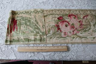 Luscious 19thC French Rose Floral Brocaded Silk Border Fabric L - 38 