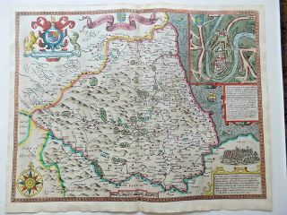 1611 John Speed Map Durham Old Antique Atlas Map England County Town
