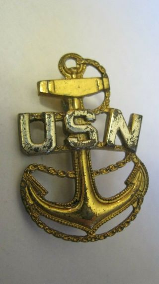 Wwii Usn U.  S.  Navy Anchor 2 Tone Chief Petty Officer Gold Filled,  Sterling Pin
