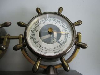 Vintage Chelsea ' Corvette ' clock and barometer bronze base ship ' s wheel runs 3